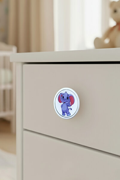 MegaVitrin 5 Pcs Elephant Kids Room Furniture Knob Set - Abs Plastic Single Button Cabinet and Drawer Knobs