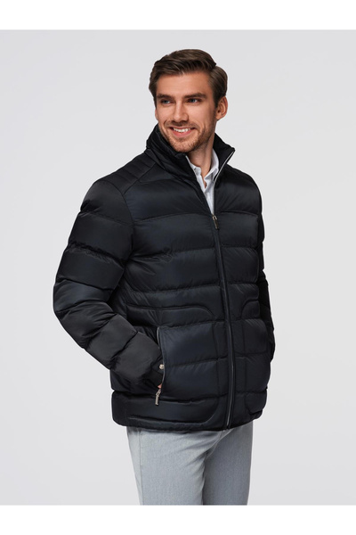 OMBRE Herren Steppjacke mit Glanz und Stehkragen - schwarz V1 OM-JALP-0218 XL