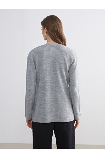 LC Waikiki Gray V-Neck Women's Knitwear Sweater