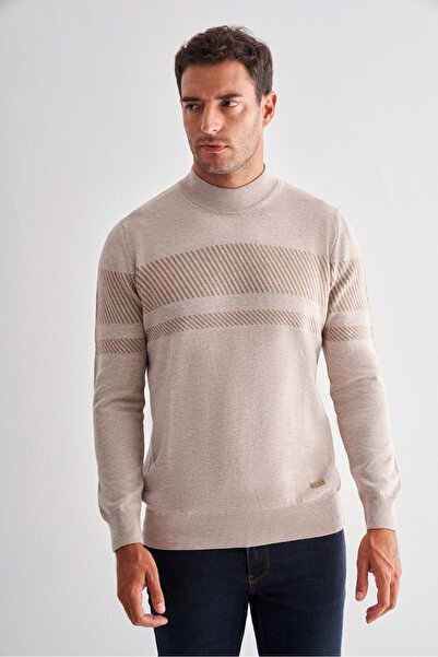 İmza Beige Half Turtleneck Long Sleeve Pocketless Comfort Fit Cotton Knitwear Sweater 1012255213