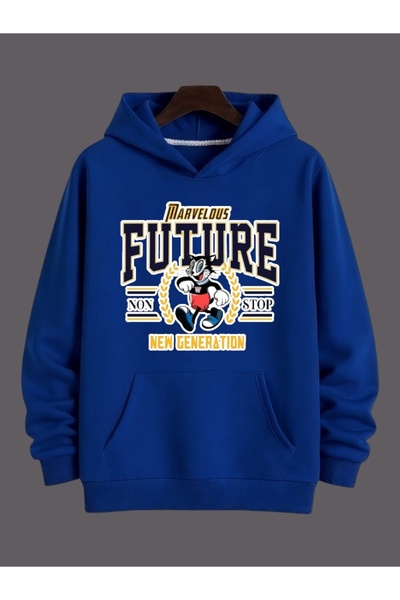 ArtYus سويت شيرت بقلنسوة كبير الحجم من القطن مطبوع عليه قطة ملونة للجنسين