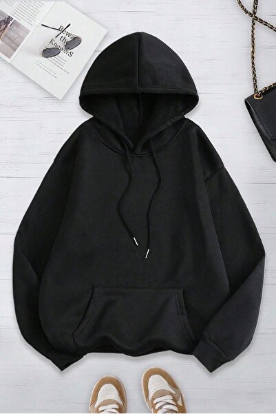 MODAGEN Unisex 3'lü Kahve Siyah Beyaz Kapüşonlu Oversize Sweatshirt