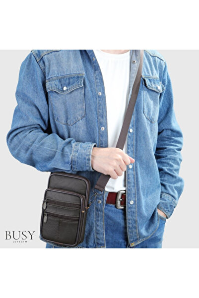 Busy Lady&Gentleman Swift men's bag, genuine leather, shoulder and strap attachment, dark brown