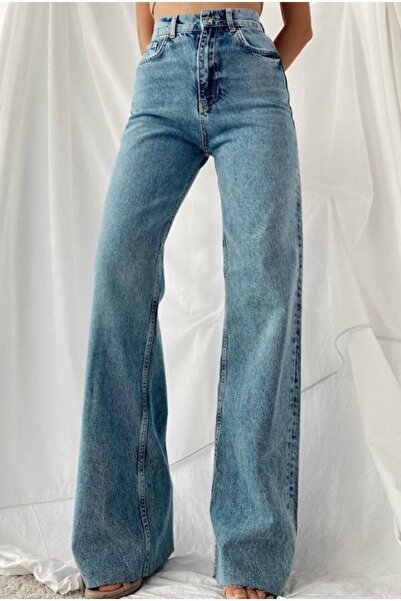 mooishan Pantaloni Palazzo de damă Albastru Medium Snow