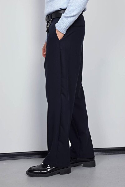 ablukaonline Men's Baggy Fit Fabric Trousers Navy Blue