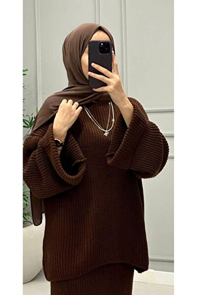 onlymoon Hijab Knitwear Double Set ♦ Brown ♦ Yüksel Bel ♦ Elastic ♦ 100% Cotton ♦ Comfortable & Stylish
