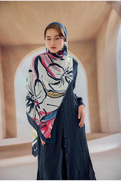 Yaqa LACİVERT-BEYAZ BLOSSOM PREMIUM ŞAL