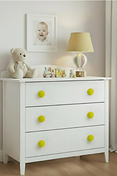 MegaVitrin 5 Pcs Yellow Kids Room Furniture Handle Set - Abs Plastic Single Button Cabinet and Drawer Handles