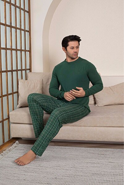 GUAVA+ Ανδρικό σετ πιτζάμες με μακρυμάνικο μονόχρωμο μονόχρωμο μοτίβο Modal ελαφρύ με μανσέτες και τσέπες