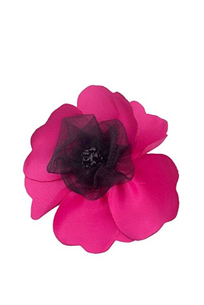 OEM Brosa Tip Mac Fuchsia cu Miez din Tul Negru si Margele Negre