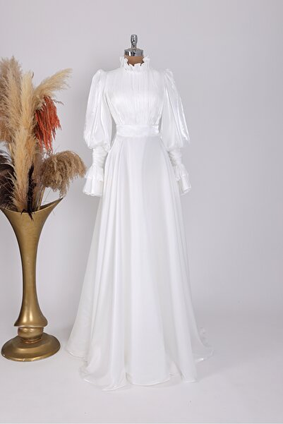 Esma Karadağ Madam Piliseli Kuyruklu Fırfır Kol Detay Tesettür Abiye