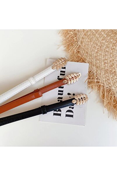 OBRO Thin Women’s Waist Belt – Leather, Adjustable & Stretchable, Double Gold Leaf Buckle, 90 cm