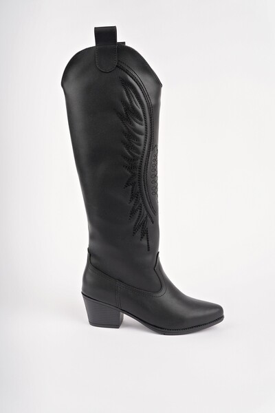 MUGGO Rodeo Stitch Detailed Thick Heeled Cowboy Women's Boots