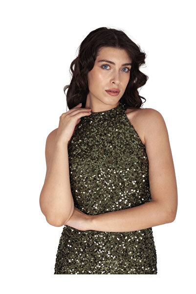 b&ççizgi Dik Yaka Boğazlı Pul Payet Elbise