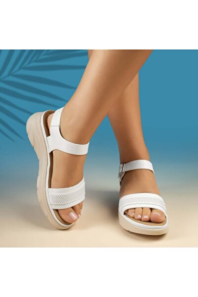 Modlet.ro Sandale albe cu platformă și baretă pentru femei MOD13846