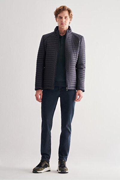 İmza Dark Navy Stand Collar Fully Lined Casual Slim Fit Quilted Padding Coat 1007255264