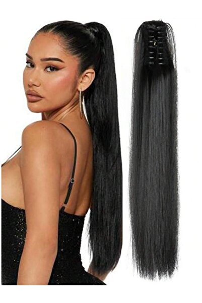 AKOLİFE Postă de păr cu coadă de cal plată cu cataramă neagră, păr fals / Utilizare practică / Textura părului real