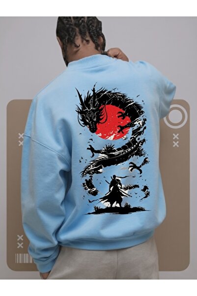 Wish BF سويت شيرت بقلنسوة كبير الحجم من القطن مطبوع عليه مخصص بألوان التنين ا...