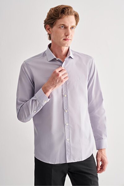 İmza Gray Half Italian Collar Long Sleeve Slim Fit Cotton Shirt 1004255180