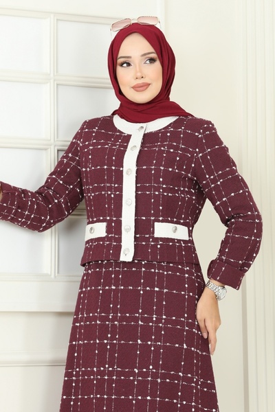 ModaMerve Ceketli Tüvit İkili Takım 1180S324-MS Bordo