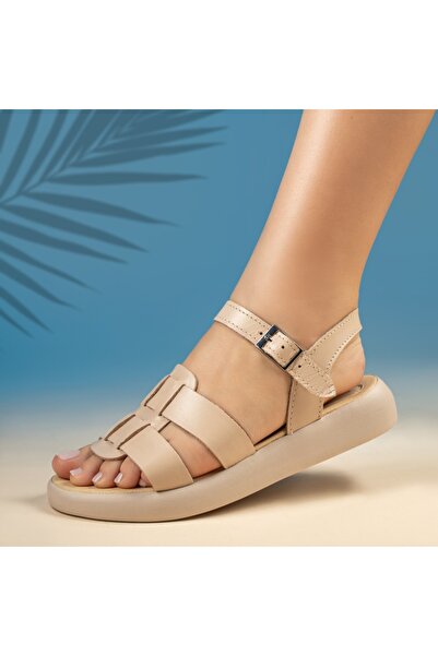 Modlet.ro Women's leather beige thick-sole sandals MOD13784