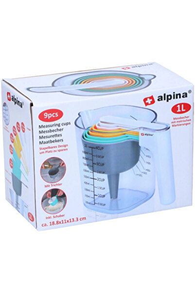 Alpina طقم أكواب وملاعق قياس من 9 قطع سعة 1 لتر