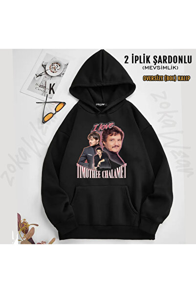 ZOKAWEAR I Love Timothee Chalamet Pedro Pascal Cursed Fan Collage Printed Hooded Sweatshirt (2 Thread)