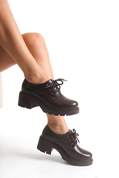 Budi K-707 Brown Wrinkled Patent Leather High-Sole Lace-Up Loafer Shoes