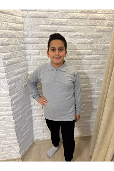 serkertaş Tricou școlar din bumbac cu mânecă lungă cu guler polo