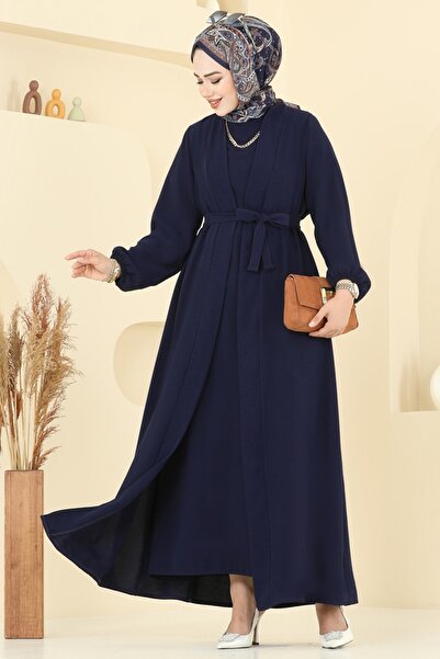 ModaMerve Beli Kuşaklı Elbise Takım 0347BG354-MS Laci