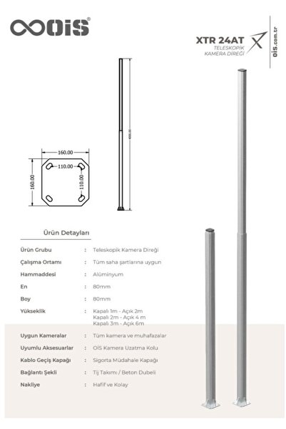 OİS XTR 1001 4 Metre Teleskopik Kamera Direği (Alüminyum)