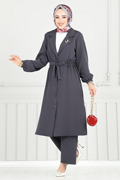 ModaMerve Kruvaze Yaka İkili Takım 021MR1078-MS Antrasit