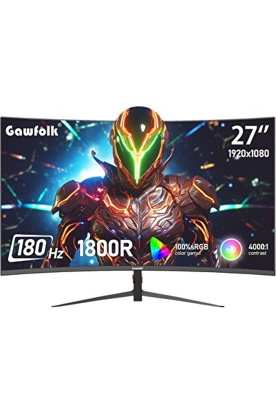 Gawfolk 27 Inch Gaming Monitor FHD 180Hz Curved Computer Monitors 1080P Frameless 1800R Display Scre