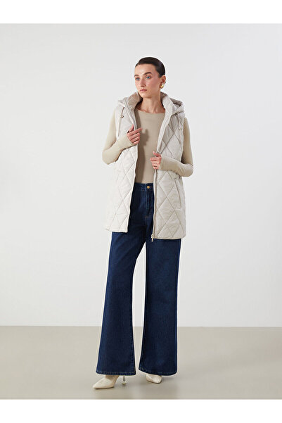 LC Waikiki Vestă puf pentru femei LCWAIKIKI ClassicGrey cu glugă matlasată