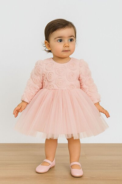 PARK BEBE Sweet me kız bebek gül görünümlü abiye elbise (sadece elbisedir)