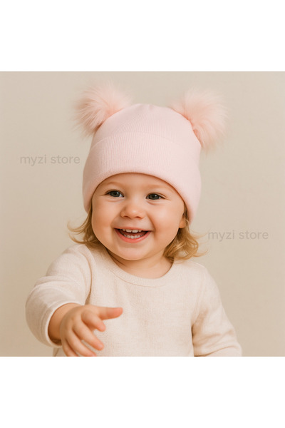 MYZİ STORE Çocuk Bebek Çift Ponponlu Kışlık Triko Bere – Kız Erkek Çocuk Şapka (1-5 Yaş)