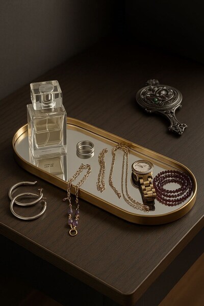 Arma House Aynalı Kozmetik Takı Düzenleyici Organizer & Servis Sunum Tepsisi