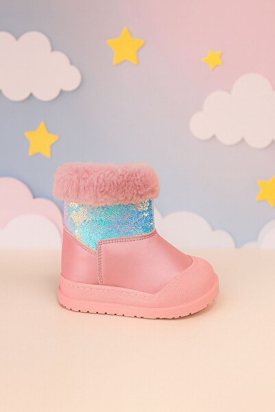 AYS SHOES Kız Çocuk Ortopedik Taban Pullu İçi Kürklü Kaymaz Taban Su Geçirmez Bot