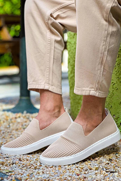 Zerenyus Zrn-114 Beige Knitwear Orthopedic Sole Laceless Casual Men's Shoes