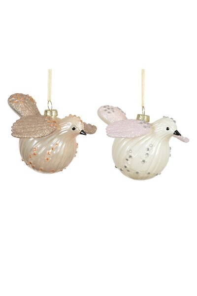 BraziPremium By OLLMA Set de 2 ornamente de brad cu păsări și sclipici, 13,7x...