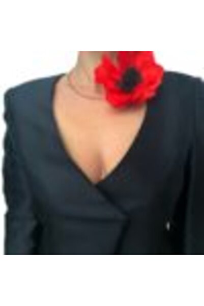 OEM Colier Cu Floare De Mac Rosu Si Miez Negru, 13 cm