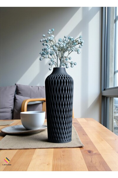 a life in games Siyah Uzun Tasarım Vazo – Şık Modern Dekoratif Yapay Çiçek Va...