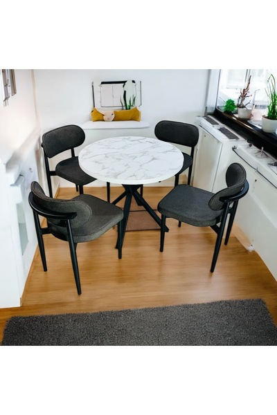 Modern Style Home Yeliz Mutfak Masa Takımı 4 Kişilik Beyaz Mermer Desenli