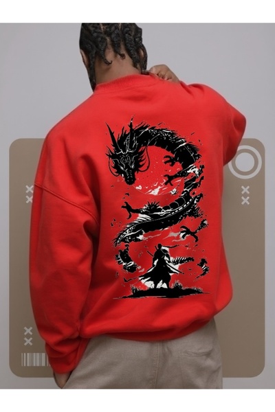 Wish BF Unisex SAMURAY DRAGON Πολύχρωμο Προσαρμοσμένο με τύπωμα Βαμβάκι overs...