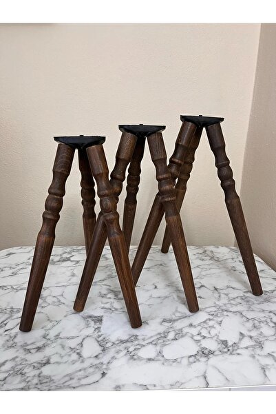 HAMADEX 41–44–47 cm Koyu Meşe Torna Ahşap 3’lü Set Sehpa Ayağı | 9 Adet + 3’l...