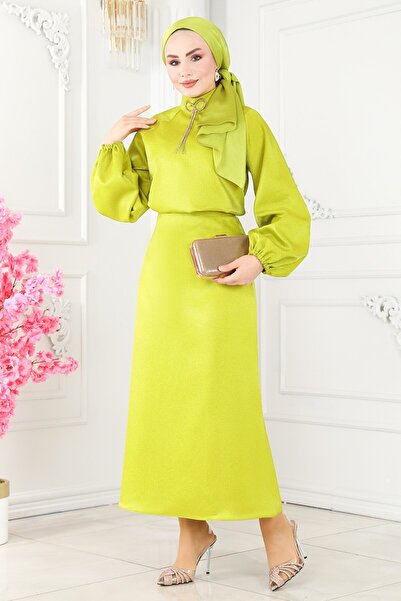 ModaMerve Broşlu Işıltlı Saten Abiye Takım 223OFR845-MS Asit