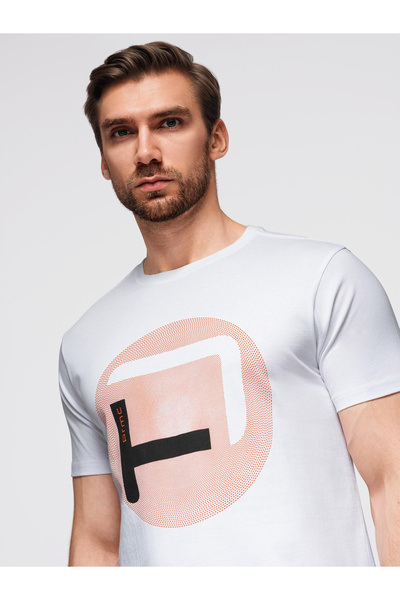 OMBRE Herren-T-Shirt mit großem Aufdruck - Weiß OM-TSPT-0245