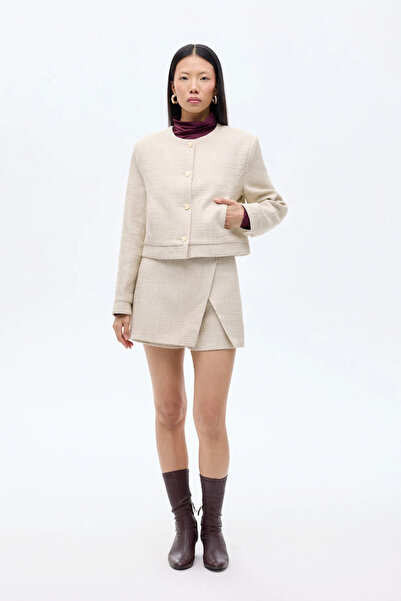 Myra Yuvarlak Yaka Düğmeli Tüvit Ceket Bej