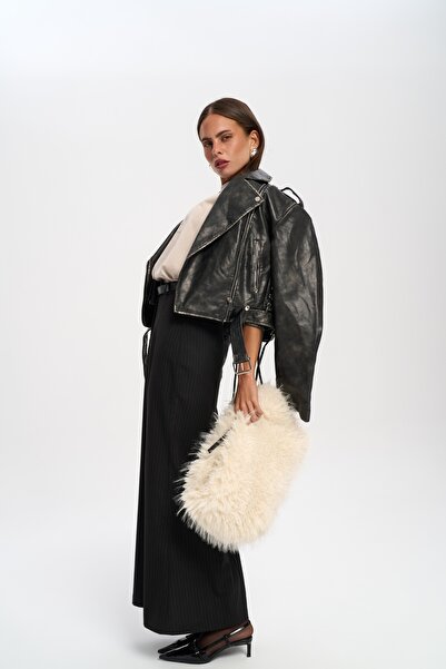 MAI STUDIOS CO. Noor Effect fekete rövid műbőr kabát