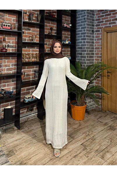 Moda Krash Tricot Dress with Openwork Pattern and Lining